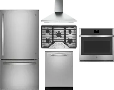 5 Piece Package Includes Refrigerator, Cooktop, Wall Oven, Hood And Dishwasher