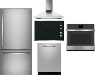 5 Piece Package Includes Refrigerator, Cooktop, Wall Oven, Hood And Dishwasher