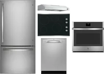 5 Piece Package Includes Refrigerator, Cooktop, Wall Oven, Hood And Dishwasher
