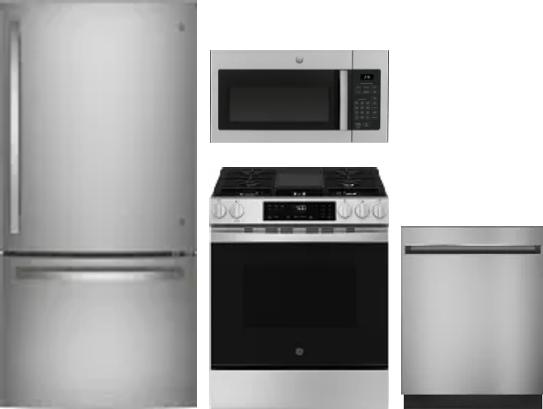 4 Piece Package Includes Refrigerator, Range, Microwave And Dishwasher