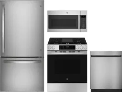 4 Piece Package Includes Refrigerator, Range, Microwave And Dishwasher