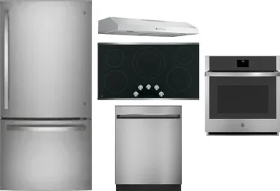 5 Piece Package Includes Refrigerator, Cooktop, Wall Oven, Hood And Dishwasher