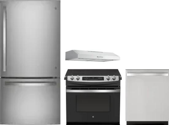 4 Piece Package Includes Refrigerator, Range, Hood And Dishwasher