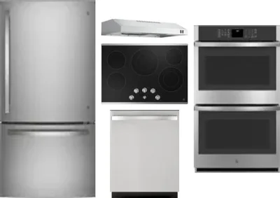 5 Piece Package Includes Refrigerator, Cooktop, Wall Oven, Hood And Dishwasher