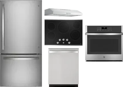 5 Piece Package Includes Refrigerator, Cooktop, Wall Oven, Hood And Dishwasher