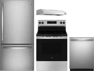 4 Piece Package Includes Refrigerator, Range, Hood And Dishwasher