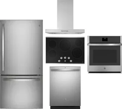 5 Piece Package Includes Refrigerator, Cooktop, Wall Oven, Hood And Dishwasher