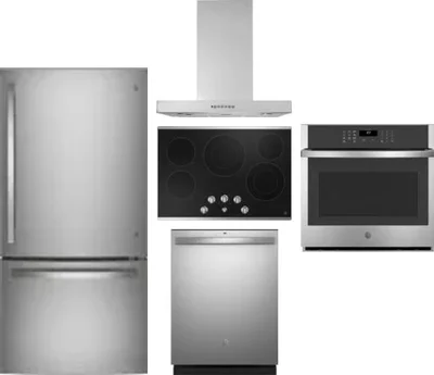 5 Piece Package Includes Refrigerator, Cooktop, Wall Oven, Hood And Dishwasher