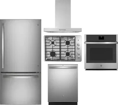 5 Piece Package Includes Refrigerator, Cooktop, Wall Oven, Hood And Dishwasher