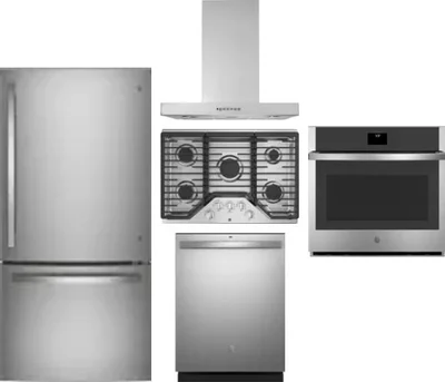 5 Piece Package Includes Refrigerator, Cooktop, Wall Oven, Hood And Dishwasher