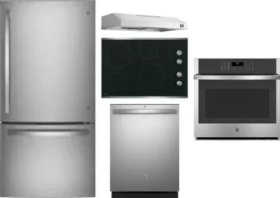 5 Piece Package Includes Refrigerator, Cooktop, Wall Oven, Hood And Dishwasher