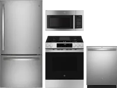 4 Piece Package Includes Refrigerator, Range, Microwave And Dishwasher