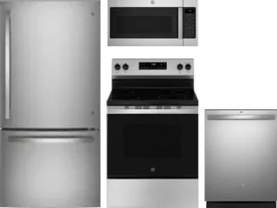 4 Piece Package Includes Refrigerator, Range, Microwave And Dishwasher