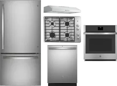 5 Piece Package Includes Refrigerator, Cooktop, Wall Oven, Hood And Dishwasher