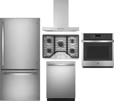 5 Piece Package Includes Refrigerator, Cooktop, Wall Oven, Hood And Dishwasher