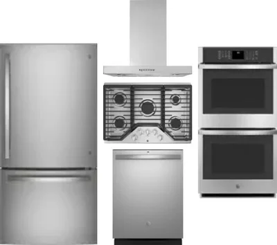 5 Piece Package Includes Refrigerator, Cooktop, Wall Oven, Hood And Dishwasher