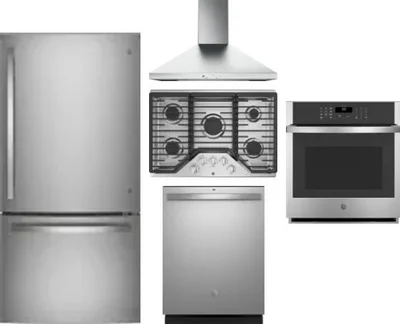 5 Piece Package Includes Refrigerator, Cooktop, Wall Oven, Hood And Dishwasher