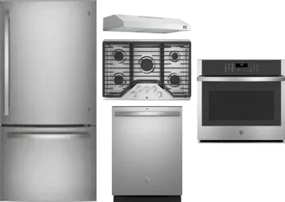 5 Piece Package Includes Refrigerator, Cooktop, Wall Oven, Hood And Dishwasher