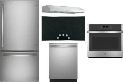 5 Piece Package Includes Refrigerator, Cooktop, Wall Oven, Hood And Dishwasher