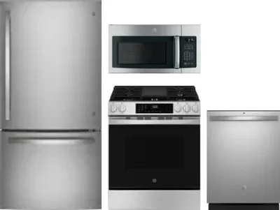 4 Piece Package Includes Refrigerator, Range, Microwave And Dishwasher
