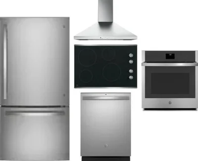 5 Piece Package Includes Refrigerator, Cooktop, Wall Oven, Hood And Dishwasher