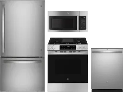 4 Piece Package Includes Refrigerator, Range, Microwave And Dishwasher