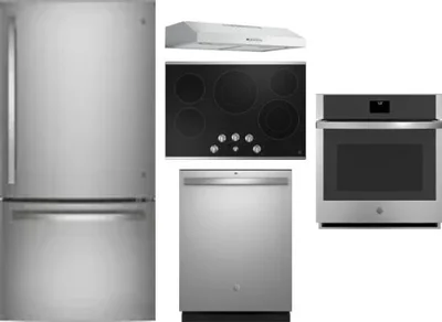 5 Piece Package Includes Refrigerator, Cooktop, Wall Oven, Hood And Dishwasher