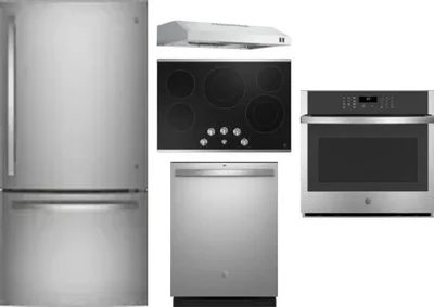 5 Piece Package Includes Refrigerator, Cooktop, Wall Oven, Hood And Dishwasher