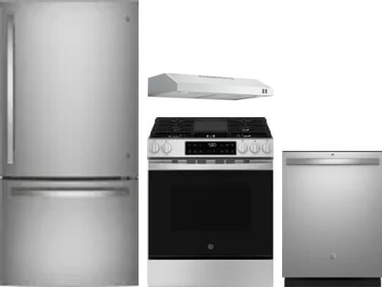 4 Piece Package Includes Refrigerator, Range, Hood And Dishwasher