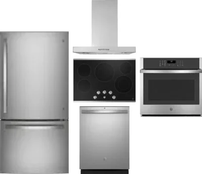 5 Piece Package Includes Refrigerator, Cooktop, Wall Oven, Hood And Dishwasher