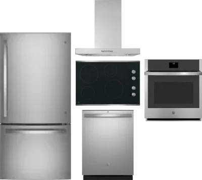 5 Piece Package Includes Refrigerator, Cooktop, Wall Oven, Hood And Dishwasher
