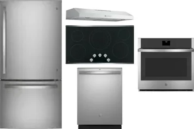 5 Piece Package Includes Refrigerator, Cooktop, Wall Oven, Hood And Dishwasher