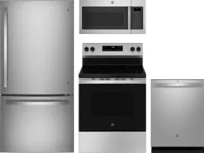 4 Piece Package Includes Refrigerator, Range, Microwave And Dishwasher