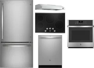 5 Piece Package Includes Refrigerator, Cooktop, Wall Oven, Hood And Dishwasher