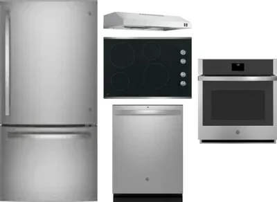 5 Piece Package Includes Refrigerator, Cooktop, Wall Oven, Hood And Dishwasher