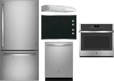 5 Piece Package Includes Refrigerator, Cooktop, Wall Oven, Hood And Dishwasher