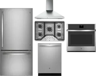 5 Piece Package Includes Refrigerator, Cooktop, Wall Oven, Hood And Dishwasher