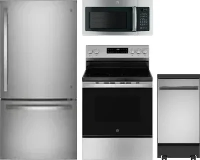 4 Piece Package Includes Refrigerator, Range, Microwave And Dishwasher