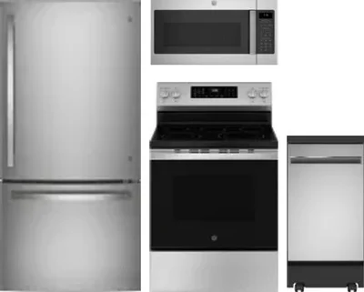 4 Piece Package Includes Refrigerator, Range, Microwave And Dishwasher