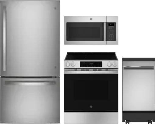 4 Piece Package Includes Refrigerator, Range, Microwave And Dishwasher