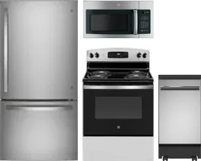 4 Piece Package Includes Refrigerator, Range, Microwave And Dishwasher