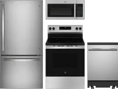 4 Piece Package Includes Refrigerator, Range, Microwave And Dishwasher