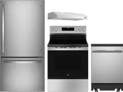 4 Piece Package Includes Refrigerator, Range, Hood And Dishwasher
