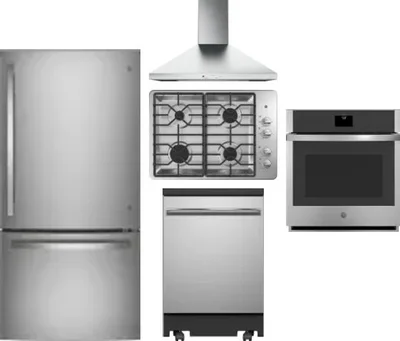 5 Piece Package Includes Refrigerator, Cooktop, Wall Oven, Hood And Dishwasher