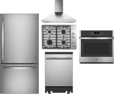 5 Piece Package Includes Refrigerator, Cooktop, Wall Oven, Hood And Dishwasher
