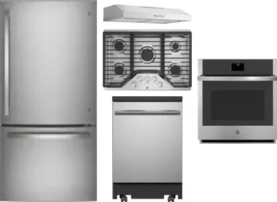 5 Piece Package Includes Refrigerator, Cooktop, Wall Oven, Hood And Dishwasher
