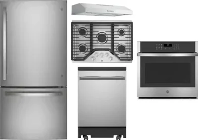 5 Piece Package Includes Refrigerator, Cooktop, Wall Oven, Hood And Dishwasher