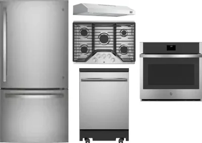5 Piece Package Includes Refrigerator, Cooktop, Wall Oven, Hood And Dishwasher