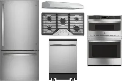 5 Piece Package Includes Refrigerator, Cooktop, Wall Oven, Hood And Dishwasher