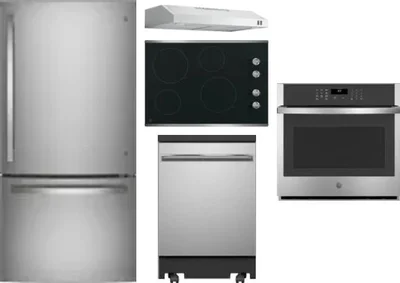 5 Piece Package Includes Refrigerator, Cooktop, Wall Oven, Hood And Dishwasher